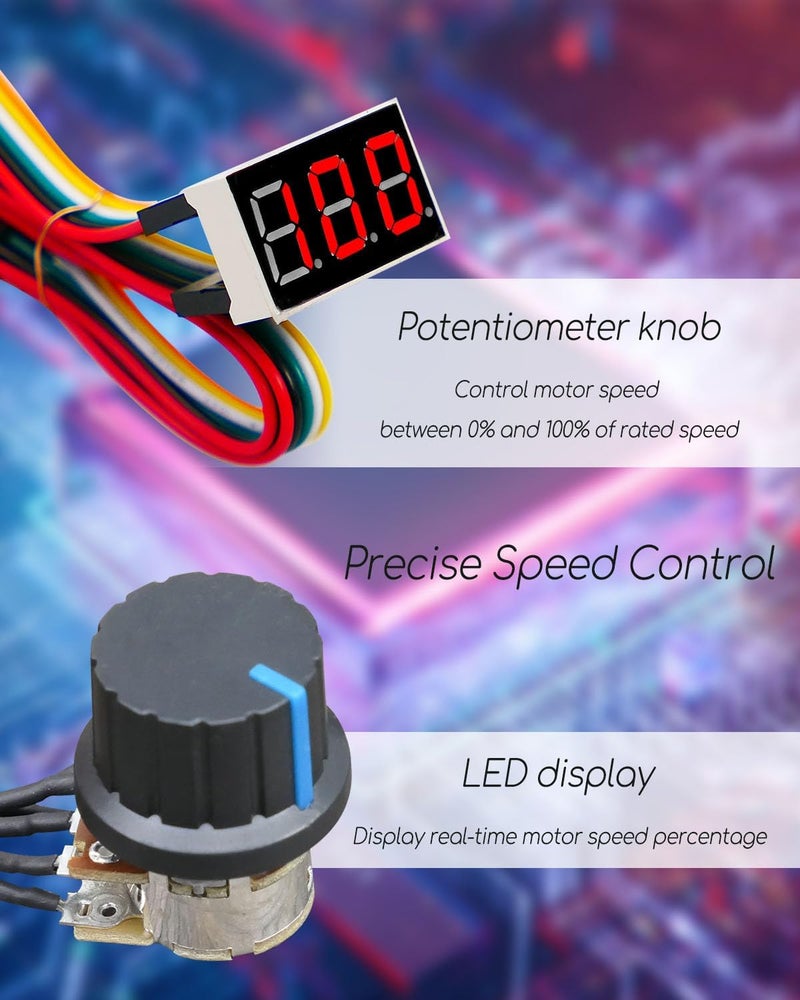 QAGGUM وحدة تحكم سرعة محرك DC PWM، DC 10-55V MAX 100A، وحدة تحكم محرك فرشاة بدون خطوات مع شاشة LED، مقاوم قابل للتعديل ومفتاح فرامل أمامي عكسي 12V 24V 36V 48V 50V - Image 2